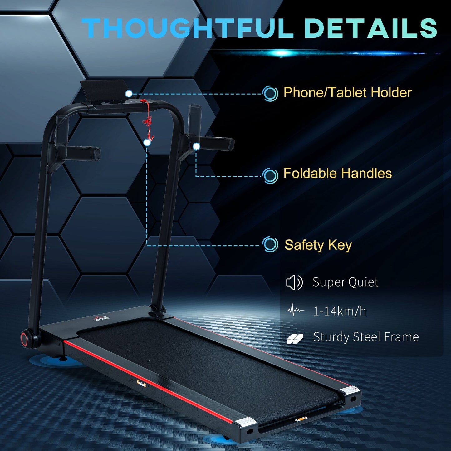 750W Folding Electric Treadmill with LED Monitor and Safety Button - Black-4