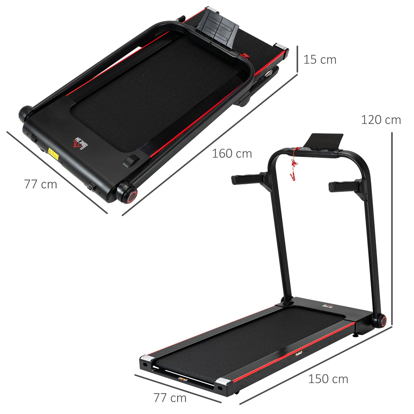 750W Folding Electric Treadmill with LED Monitor and Safety Button - Black-2
