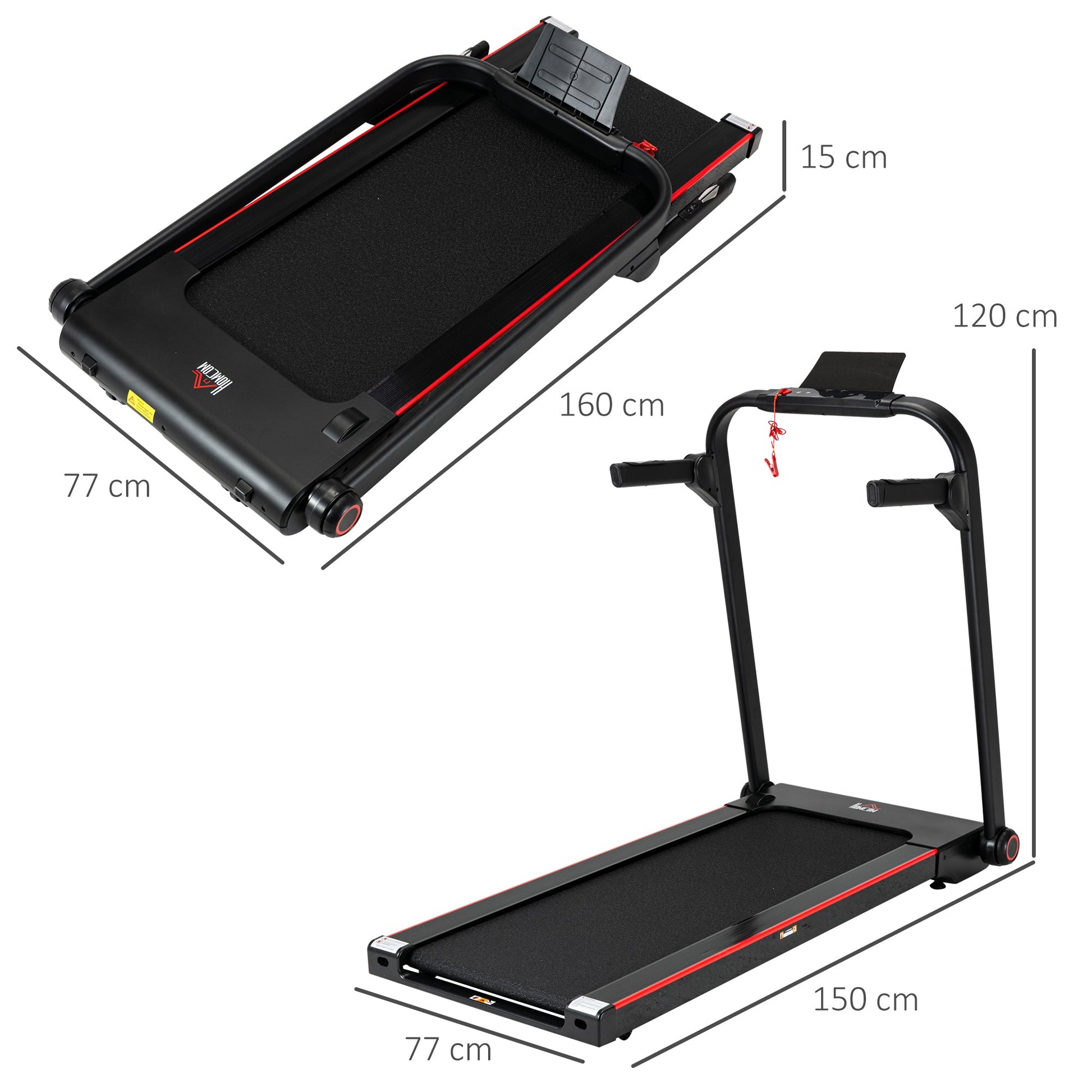 750W Folding Electric Treadmill with LED Monitor and Safety Button - Black-2