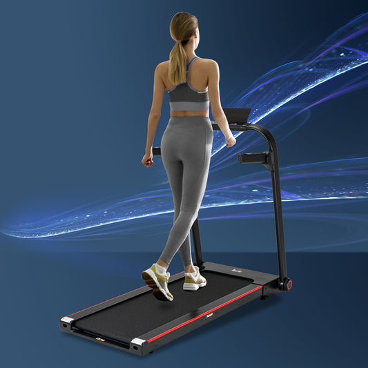 750W Folding Electric Treadmill with LED Monitor and Safety Button - Black-1