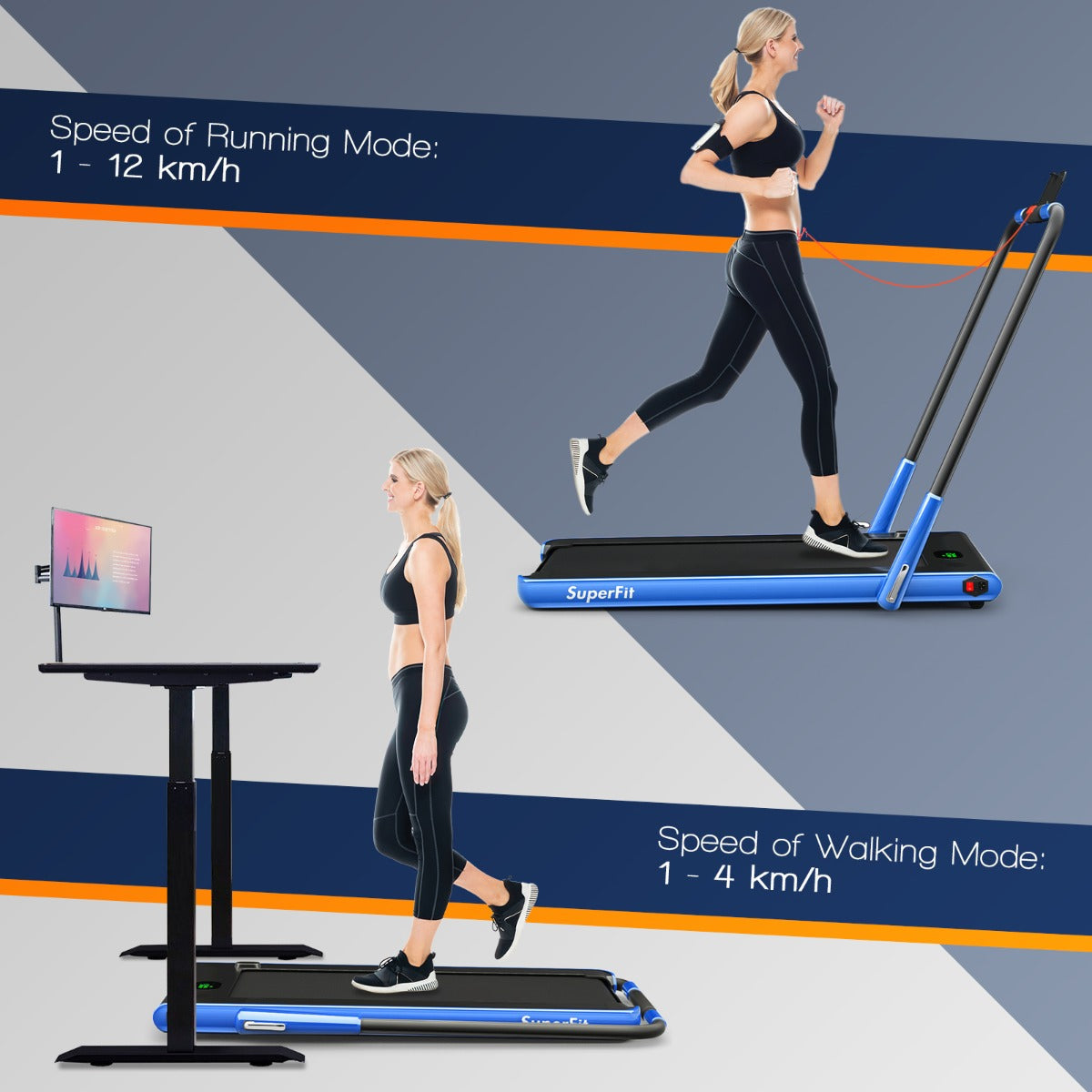 NNECW 2-in-1 Foldable Treadmill with APP & Remote Control for Home & Office-Silver-2