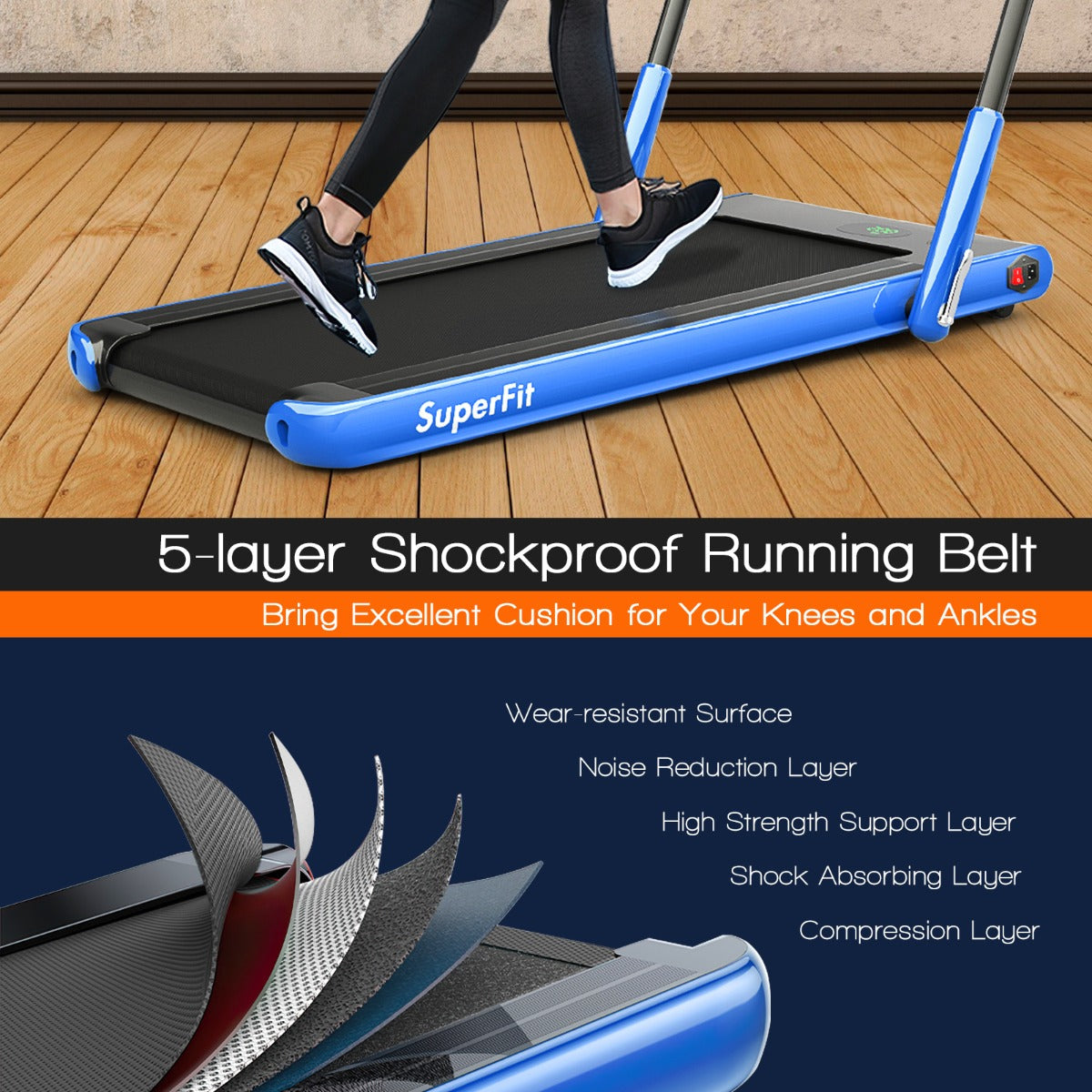 NNECW 2-in-1 Foldable Treadmill with APP & Remote Control for Home & Office-Silver-4
