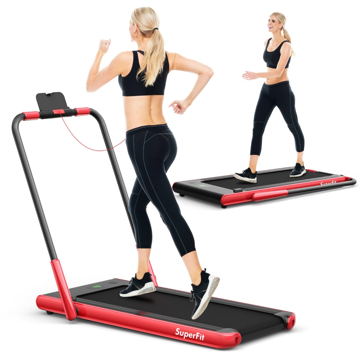 NNECW 2-in-1 Foldable Treadmill with APP &amp Remote Control for Home &amp Office-Red-1