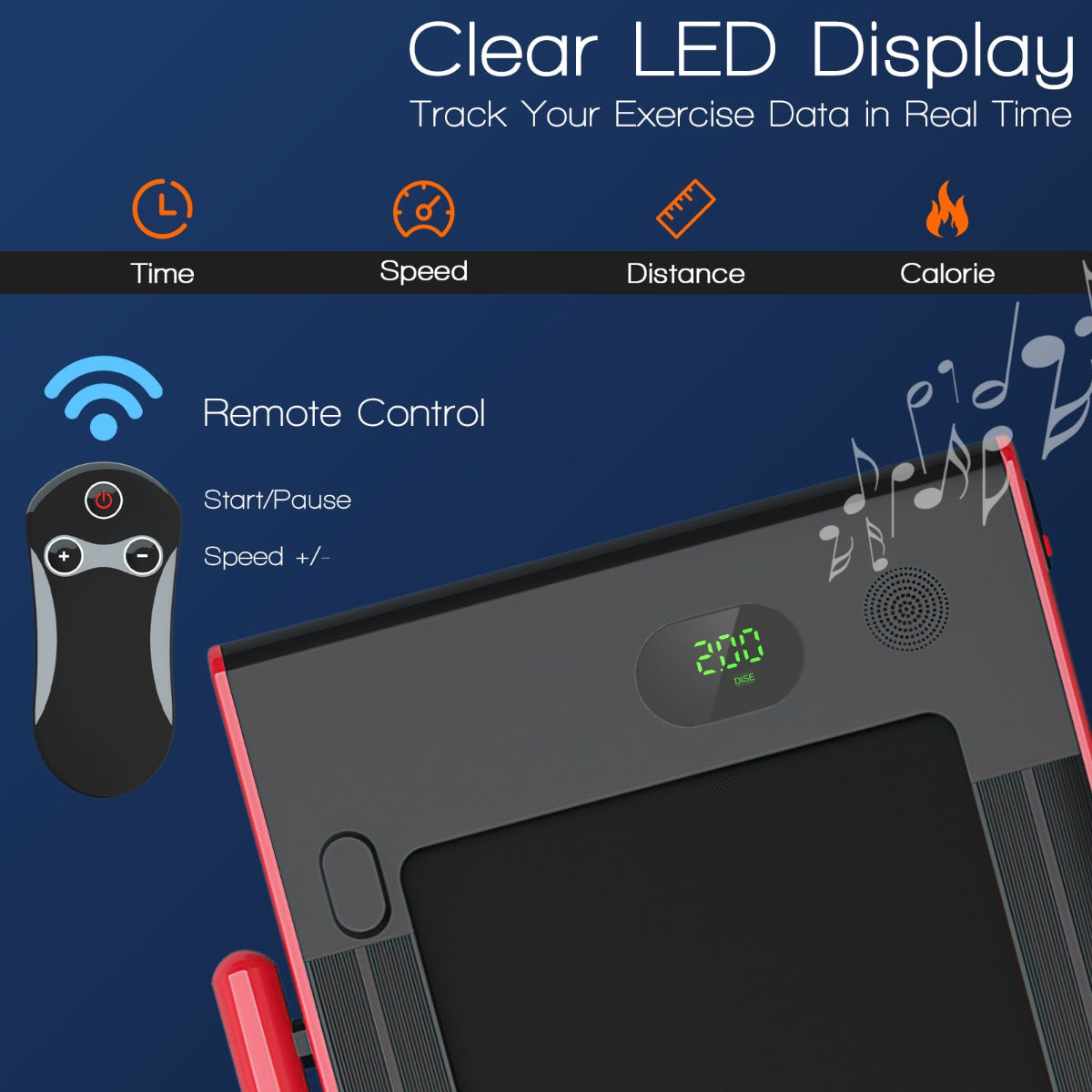 NNECW 2-in-1 Foldable Treadmill with APP &amp Remote Control for Home &amp Office-Red-4