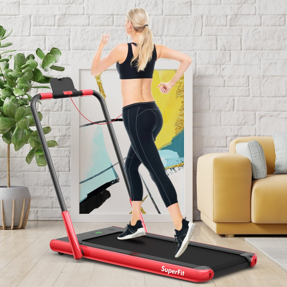 NNECW 2-in-1 Foldable Treadmill with APP &amp Remote Control for Home &amp Office-Red-0
